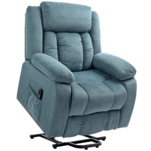 HOMCOM Fotoliu cu funcție de ridicare cu înveliș moale, fotoliu recliner cu telecomandă și buzunare laterale, albastru | Aosom Romania