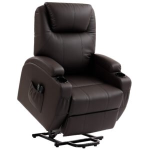 HOMCOM Fotoliu cu funcție de ridicare, fotoliu relax cu asistență la ridicare, incl. telecomandă, suport pahare, spătar reglabil, Maro | Aosom Romania