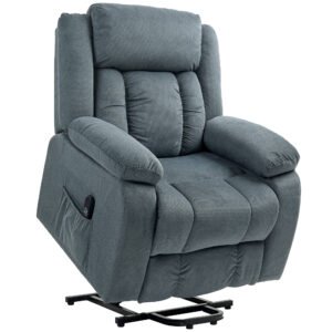 HOMCOM Fotoliu cu funcție de ridicare și tapițerie moale, fotoliu recliner cu telecomandă și buzunare laterale, gri | Aosom Romania