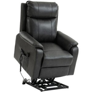 HOMCOM Fotoliu cu ridicare și relaxare pentru seniori, fotoliu electric cu lift din piele ecologică cu dublu motor, perne cu arc, Negru | Aosom Romania