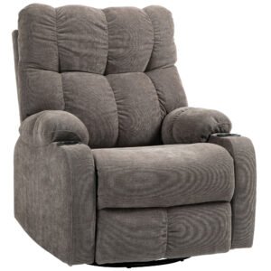 HOMCOM Fotoliu relax cu suport pentru picioare, fotoliu de odihnă, rotativ, până la 150 kg, cadru din oțel, 88x96x108cm, maro deschis | Aosom Romania