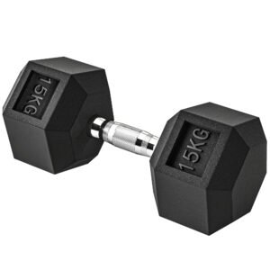 HOMCOM Ganteră Hexagonală de 15 kg, cu Prindere Antiderapanta, Greutate pentru Brațe din Oțel și Cauciuc, Ø15.5x33.6 cm, Negru | Aosom Romania