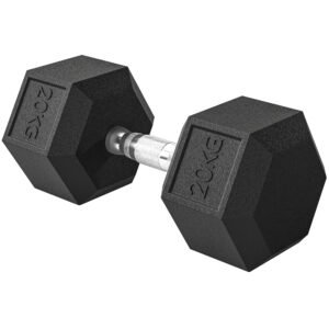 HOMCOM Gantera hexagonala de 20kg din otel si cauciuc pentru antrenament in sala de sport, acasa si la birou, negru