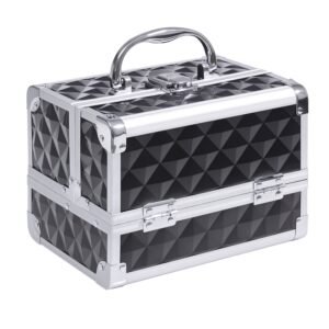 HOMCOM Geantă de machiaj depozitare la 3 nivele cu oglindă lacăt cu 2 chei dim. 20L x 15l x 15H cm negru | Aosom Romania