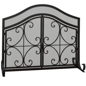 HOMCOM Grilaj de protecție pentru șemineu panou unic din plasă de oțel 105 x 40 x 80,5 cm negru | Aosom Romania