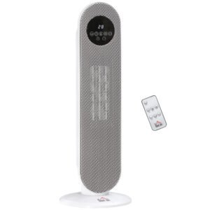 HOMCOM Încălzitor auxiliar Radiator cu suflare Radiator ceramic oscilant 15-40°C cu Telecomandă 1300/2000W, 21 x 21 x 63,5 cm | Aosom Romania
