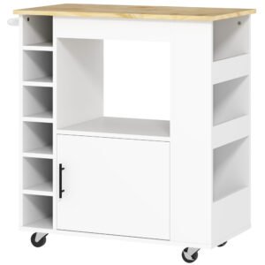 HOMCOM Insulă de Bucătărie cu 6 Suporturi pentru Sticle, 3 Rafturi Laterale și Dulăpior cu Balamale, 83x40x83 cm, Stejar | Aosom Romania