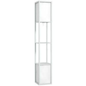 HOMCOM Lampă de Podea Modernă cu 2 Abajururi și 2 Rafturi, Lampă de Podea cu Întrerupător de Picior, 26x26x156 cm, Alb | Aosom Romania