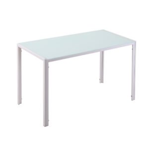 HOMCOM Masă Dreptunghiulară pentru 4 Persoane din Metal și Sticlă Securizată, 120x60x75 cm, Alb | Aosom Romania