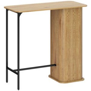 HOMCOM Masă Înaltă, Masă de Bar cu 3 Rafturi de Depozitare și Picioare Metalice, 112x50x106 cm, Lemn Natural | Aosom Romania