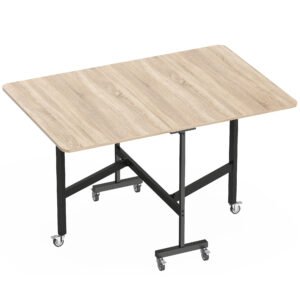 HOMCOM Masă Pliabilă pentru Dining, Masă de Bucătărie Extensibilă cu Roți și Frâne, pentru 4-6 Persoane, Birou Rabatabil cu Structură din Oțel, pentru Living, 120x80x73 cm, Stejar | Aosom Romania