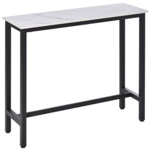 HOMCOM Masă de Bar Masă Înaltă de Bucătărie Mange-debout - dim. 120L x 40l x 100A cm - cadru picior din Oțel Negru, Blat Aspect marmură Alb | Aosom Romania