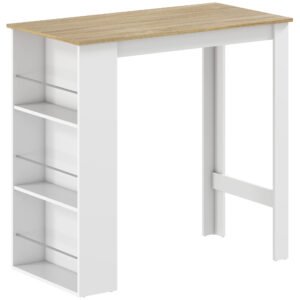 HOMCOM Masă de Bar cu 3 Polițe și Bară de Protecție, Blat de Bucătărie din Oțel și PAL, 112x57x106 cm, Alb | Aosom Romania