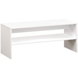 HOMCOM Masă de Cafea Modernă cu 2 Niveluri, cu Raft Deschis și Picioare Antiderapante, 100x40x41,5 cm, Alb | Aosom Romania