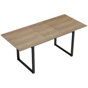 HOMCOM Masă de Luat Masa Extensibilă pentru 6-8 Persoane cu Panouri Detașabile, 140-180cm Masă Rectangulară Extensibilă cu Bază din Oțel, Stil Industrial, pentru Sufragerie, Culoare Lemn | Aosom Romania