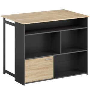 HOMCOM Masă de bar extensibilă cu blat rabatabil, masă înaltă pentru bucătărie, 1 dulap și 4 compartimente deschise, 116x79,6x90,5cm, negru | Aosom Romania