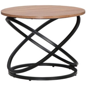 HOMCOM Masă de cafea rotundă de stil industrial din metal negru și blat din lemn, dim. Ø 60 x 46 Î n cm | Aosom Romania