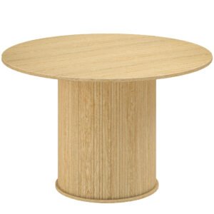 HOMCOM Masă de dining rotundă pentru 5 persoane, Ø 120 x 76 cm, masă de bucătărie cu bază cilindrică canelată, lemn natural | Aosom Romania