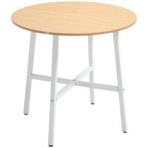 HOMCOM Masă de sufragerie, stil industrial, design rotunjit, stabilă până la 60 kg, Ø80 x 76H cm, lemn natural/Alb | Aosom Romania