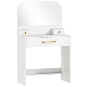 HOMCOM Masă de toaletă cu oglindă, masă compactă cu 3 sertare, Alb | Aosom Romania