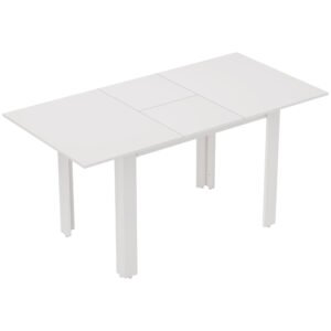 HOMCOM Masă extensibilă, 120-160 x 70 cm, masă reglabilă de bucătărie pentru 4-6 persoane, MDF, alb lucios | Aosom Romania
