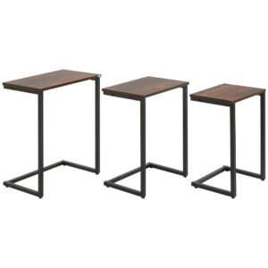 HOMCOM Masă laterală, Masă de cafea, Set de 3, Design industrial, Cadru din oțel, maro+negru, 45 x 30 x 60 cm | Aosom Romania