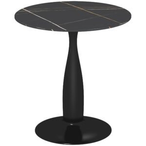 HOMCOM Masă rotundă, oțel vopsit în pulbere, MDF cu melamină, picioare antiderapante, 70 x 74 cm, Negru | Aosom Romania