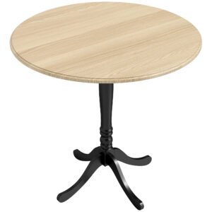 HOMCOM Masă rotundă pentru 4 persoane Ø 80 cm, masă de bucătărie, suport din oțel, stil modern, lemn natural și negru | Aosom Romania
