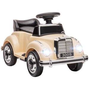 HOMCOM Masina Electrica pentru Copii, Auto pentru Copii Mercedes-Benz 6V cu Muzica, Varsta 18-48 Luni, Bej | Aosom Romania