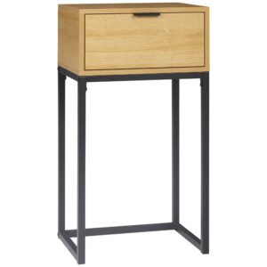 HOMCOM Măsuță auxiliară cu sertar Măsuță auxiliară modernă cu picioare din oțel pentru hol, living 40x30x76cm Natural | Aosom Romania