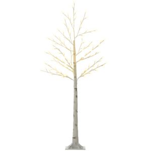HOMCOM Mesteacăn artificial cu 120 LED-uri, 3 trepte de luminozitate, ramuri pliabile, IP44, 150 cm, Alb | Aosom Romania