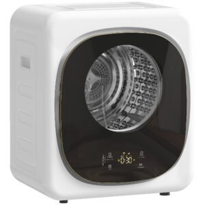 HOMCOM Mini Uscător de Rufe Portabil 4 kg, 5 Programe, 800W, Până la 60℃, Timer, Tambur Oțel Inoxidabil, Casă, Alb | Aosom Romania