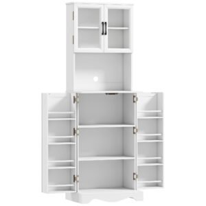 HOMCOM Mobilă de Depozitare pentru Bucătărie cu 2 Dulapuri și 8 Rafturi, din Lemn și Acrilic, 60x39.5x179.6 cm, Alb | Aosom Romania