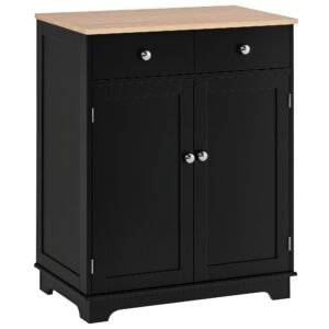 HOMCOM Mobila de depozitare bufet pentru living cu dulapuri, 2 sertare si rafturi reglabile, 68x40,3x85cm, negru si lemn natural | Aosom Romania