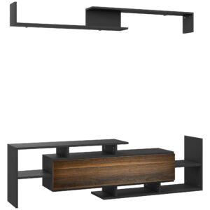 HOMCOM Mobilier TV cu Raft de Perete, Rafturi Deschise și Dulăpior din Lemn, 153,6x25x42 cm, Negru | Aosom Romania