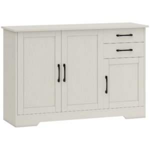 HOMCOM Mobilier bucătărie cu 2 sertare și 3 dulapuri, polițe reglabile, 120x38x79 cm, crem | Aosom Romania
