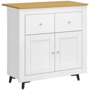 HOMCOM Mobilier de depozitare bufet cu dulap cu uși și 2 sertare, pentru living, sufragerie, dim. 78 x 35 x 80 cm, alb | Aosom Romania
