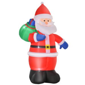 HOMCOM Moș Crăciun Gonflabil LED 2,4 m cu sac Poliester impermeabil Roșu | Aosom Romania