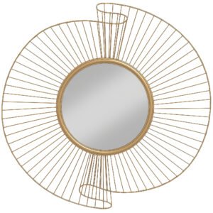 HOMCOM Oglindă Decorativă de Perete Rotundă, Design Modern cu Benzi Metalice și Ramă Plisată, Pentru Sufragerie, Dormitor și Hol, 60x60 cm, Auriu | Aosom Romania