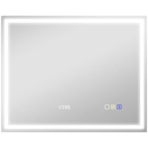HOMCOM Oglindă baie LED bluetooth 80 x 100 cm întrerupător tactil lumină reglabilă 3 culori anti-ceață memorie argintiu | Aosom Romania