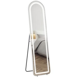 HOMCOM Oglindă completă în arc oglindă de corp cu LED 3 culori lumina reglabile funcție memorie 150 x 40 cm argintiu | Aosom Romania