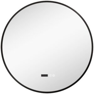 HOMCOM Oglindă de Baie Anti-Ceață cu Lumini LED Reglabile, Ø70x3 cm, Negru | Aosom Romania