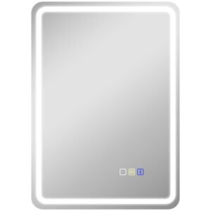 HOMCOM Oglindă de Baie Bluetooth LED 50 x 70 cm cu Anticeață - Argintiu | Aosom Romania