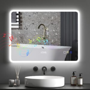 HOMCOM Oglindă de Baie cu Lumină LED 80x60 cm cu Bluetooth 3 Culori de Lumină Funcție Antiabur Funcție de Memorie IP44  | Aosom Romania