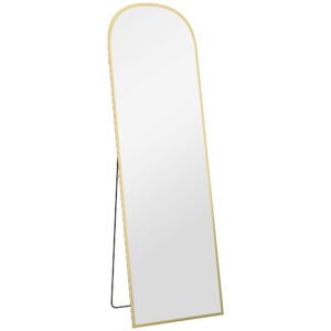 HOMCOM Oglindă de Podea și Perete cu Suport Pliabil, 50x161.5cm, Auriu | Aosom Romania