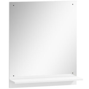 HOMCOM Oglindă de baie 50 x 60 cm, oglindă de perete cu raft, pentru intrare, hol, alb | Aosom Romania