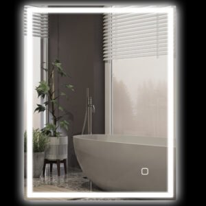 HOMCOM Oglinda de baie cu iluminare 90x70 cm LED Spiegel Wandspiegel cu functie de memorie 3 culori Argintiu | Aosom Romania