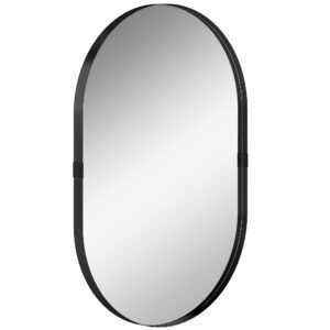 HOMCOM Oglindă de perete, oglindă decorativă 60 x 90 cm din sticlă securizată cu cadru din aluminiu, pentru dormitor, living, hol, negru | Aosom Romania
