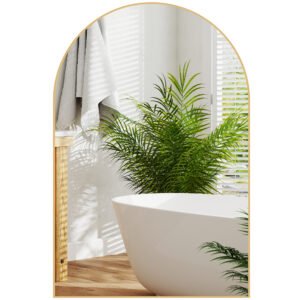HOMCOM Oglindă murală arcuită oglindă de baie cu cadru din aliaj de aluminiu pentru dormitor living intrare 60 × 90 cm aur | Aosom Romania