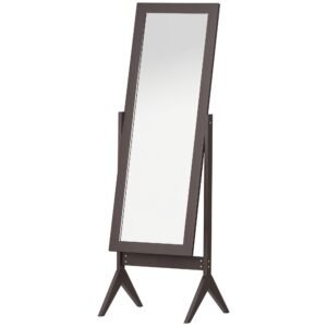 HOMCOM Oglindă pe Podea Oglindă Mare Inclinabilă pentru Dressing Camera dim. 47L x 46l x 148H cm din Lemn Maro Închis | Aosom Romania